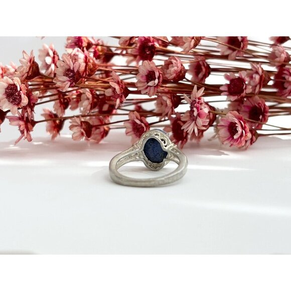 Lapis Lazuli Oval Cut Ornate Cutout Sterling Silver Vintage Ring - sz 4.75 - Picture 10 of 10